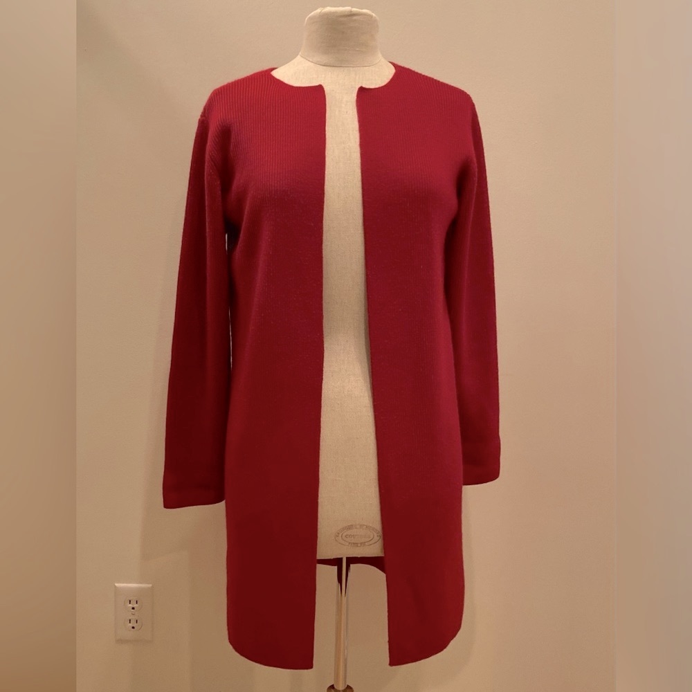 Crossing Pointe Womens Red Knit Wool Long Cardigan Sweater / Size Small